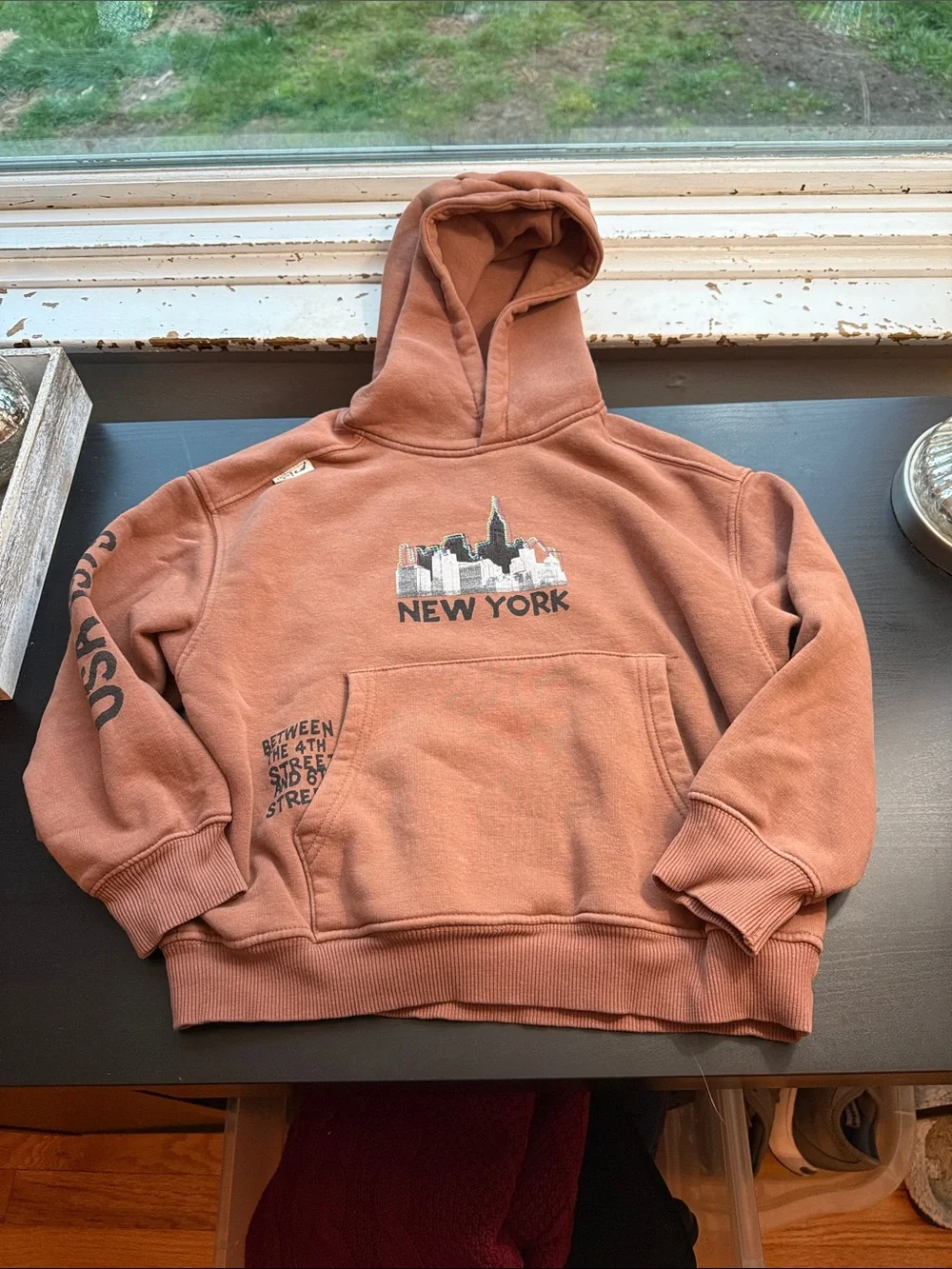 Zara Rust Brown New York Graphic Hoodie